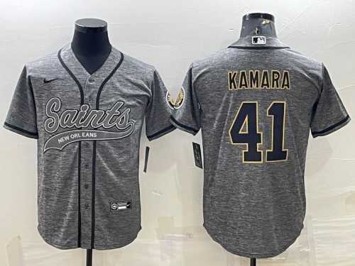 Men%27s New Orleans Saints #41 Alvin Kamara Gray With Patch Cool Base Stitched Baseball Jersey